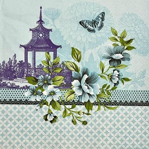 3 knipservetten, Japanse pagode blauwe bloemen, 13 x 13 inch, ongevouwen