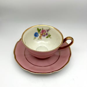 Vintage Tirschenreuth Bavaria Germany Porcelain China Pink Demitasse Espresso Coffee Tea Cup and Saucer Set