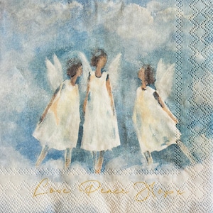 3 tovaglioli per bevande decoupage, tre angeli amore pace speranza, 10" x 10" spiegati