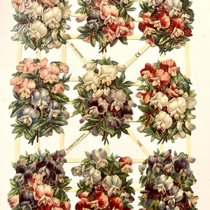 SCRAP RELIEFS GLITTER 9 Sweetpeas Bouquets (1 hoja) #7280S Troquelados en relieve - Made in Germany