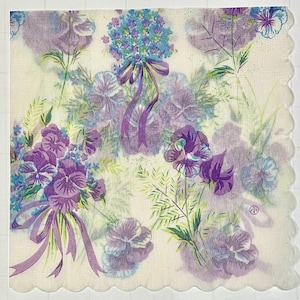 3 tovaglioli di carta di riso giapponese per decoupage, bouquet di violette viola, 14" x 14" spiegati