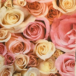 3 Decoupage Beverage Napkins,  Romantic Pink Roses, 10" x 10" Unfolded
