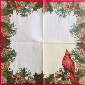 3 Decoupage Getränkeservietten, Ein roter Kardinalvogel, 10" x 10" Unfolded