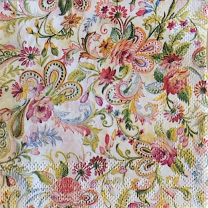 3 serviettes de table à servir - Motif floral bohème bohème 33 x 33 cm déplié