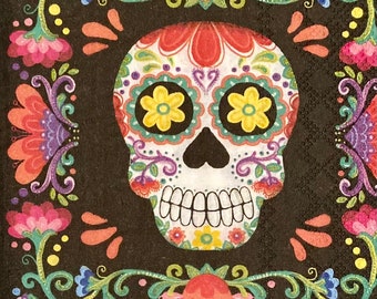 3 serviettes d'hôtesse à découper - Día De Los Muertos Day of the Dead Calavera crânes colorés, 16 "x 13" dépliés