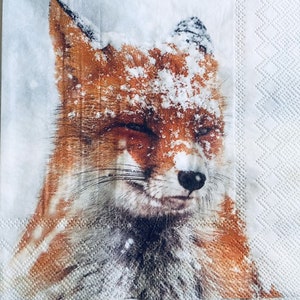 3 serviettes de découpage, Winter Fox Snow 13 » x 13 » déplié