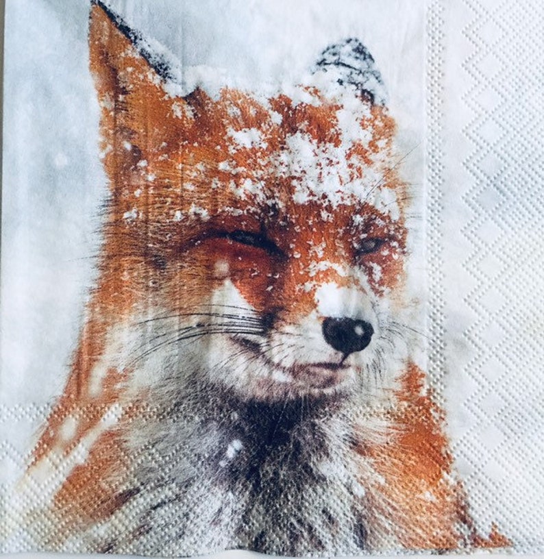 3 Decoupage Napkins Winter Fox Snow 13 X 13 Etsy