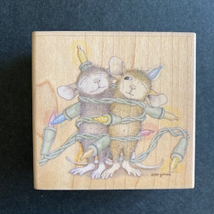 Stampabilities HMI1005 House Mouse Christmas Light Wrap Tampon en caoutchouc en bois 2003, comme neuf