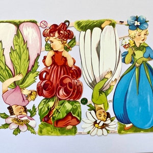 SCRAP RELIEFS 4 Vintage Flower Fairy Girls (1 hoja) #7309 Troqueles en relieve - Hecho en Alemania