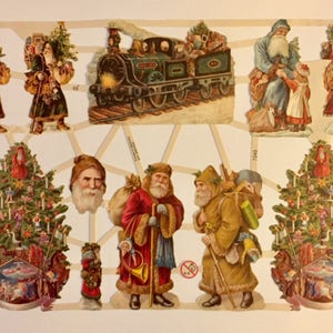 SCRAP RELIEFS Six Vintage Father Christmas Santa Claus Train (1 hoja) #7243 Troquelados en relieve - Ernst Freihoff GmbH Made in Germany