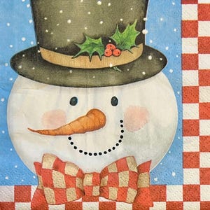 3 decoupage-drankservetten, lachende Happy Snowman, 10 x 10 inch, uitgevouwen