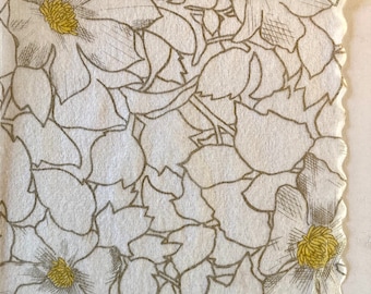 3 Decoupage Japanese Rice Paper Napkins, Gold Floral Outlines, 14" x 14" unfolded