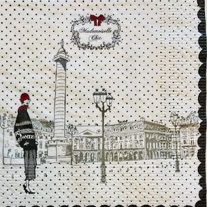 3 servilletas para bebidas con decoupage, estilo Mademoiselle Chic francés, 25,4 x 25,4 cm (desplegadas)