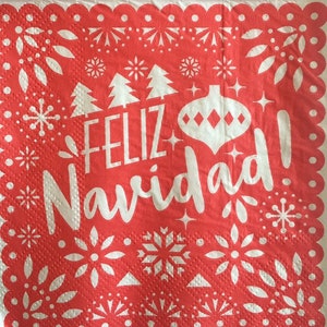 3 Decoupage Getränkeservietten Zwei Feliz Navidad Merry Christmas, 10" x 10" aufgeklappt