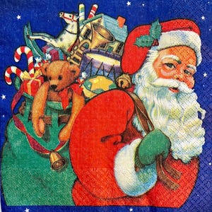 3 guardanapos de decoupage - um Papai Noel vintage com presentes de Natal, 13" x 13" desdobrado
