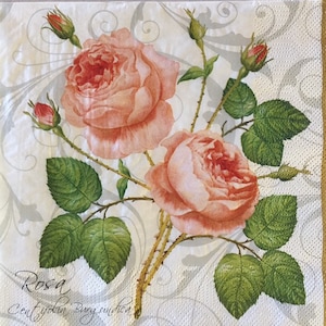 3 Decoupage Napkins, Rosa Centifolia Roses, 13 &quot;x 13&quot;