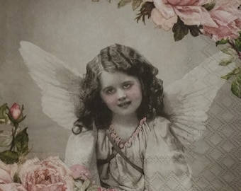 3 servilletas de decoupage, rosas rosas de Angel Girl, 33 x 33 cm, sin doblar