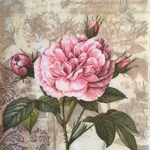 3 Decoupage Luncheon Servietten, Vintage Rosa Rosen mit Knospen, 13&quot; x 13&quot; aufgeklappt