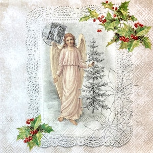 3 Decoupage-Servietten, Collage Weihnachtsengel, 33 x 33 cm ungefaltet
