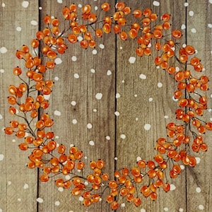 3 Decoupage Beverage Napkins - Red Berry Wreath on Weathered Fence 10&quot; x 10&quot; unfolded