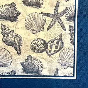 3 Decoupage-Servietten, Blau Weiße Muscheln Meeres-Collage, ungefaltet 33 x 33 cm