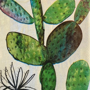 3 Decoupage Napkins, Prickly Pear Southwest Nopal Cactus 13”x 13” unfolded