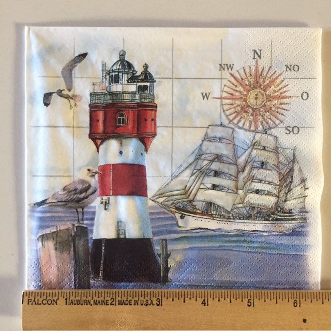 3 Decoupage Napkins Ocean Lighthouse Compass Ship 13 X Etsy