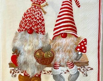 3 Decoupage Beverage Napkins Christmas Tomte Nisse Elf Gnome, 10&quot; x 10&quot; unfolded