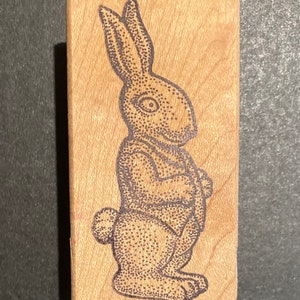 Vintage Museum of Modern Rubber - Mounted Wooden Stamp Rabbit In Vest, 1990