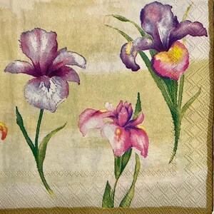 3 decoupage-drankservetten: zachte aquarelirissen 10 x 10 inch, uitgevouwen
