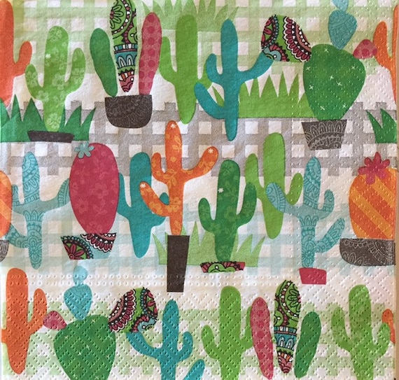 3 Decoupage Servietten, Kaktus dekorative Zaun 13 "x 13" entfaltet - Etsy.de