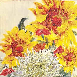 3 Decoupage Beverage Napkins, Sunflowers Chrysanthemum Summer Bouquet 10&quot; x 10&quot; unfolded