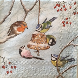 3 serviettes de table à découpage - oiseaux d'hiver à la mangeoire 10 "x 10" dépliées