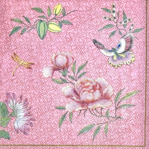 3 Decoupage Beverage Napkins, Chinese Butterfly Floral Plate Design Metropolitan Museum of Art, 10"x10"