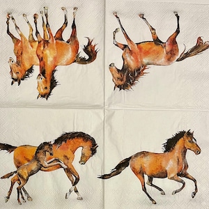 3 Decoupage-Servietten, laufende Wildpferde, 33 cm x 33 cm ungefaltet