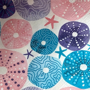3 servilletas de bebidas Decoupage, conchas decorativas de erizos de mar, 10" x 10" desplegadas
