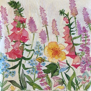 3 Decoupage Luncheon Napkins, Gentle Spring Blossoms Garden, 13" x 13"