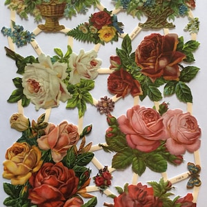 SCRAP RELIEFS 8 Cestas de Flores de Rosas (1 hoja) #7182B - Troqueles en relieve - Hecho en Alemania
