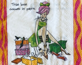 3 Decoupage Beverage Napkins, True Love Shoes, 10"x10" Unfolded
