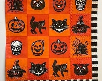 3 Decoupage Beverage Napkins - 64 One Inch Spooky Halloween Symbols, 10"x10" Unfolded