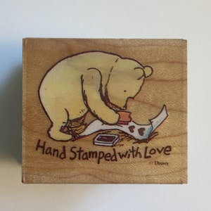 Classic Winnie the Pooh "Hand Stamped With Love" All Night Media 702E Wooden Rubber Stamp Used