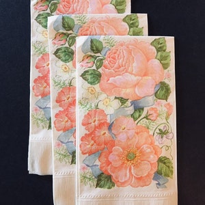 3 Decoupage Hostess Servietten, authentische Vintage Haut Papier rosa Rosen, 12 &quot;x 17&quot;