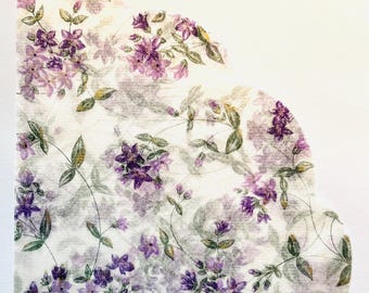 3 Decoupage Rice Paper Round Napkins, Freund Mayer Violets, 14" x 14" unfolded