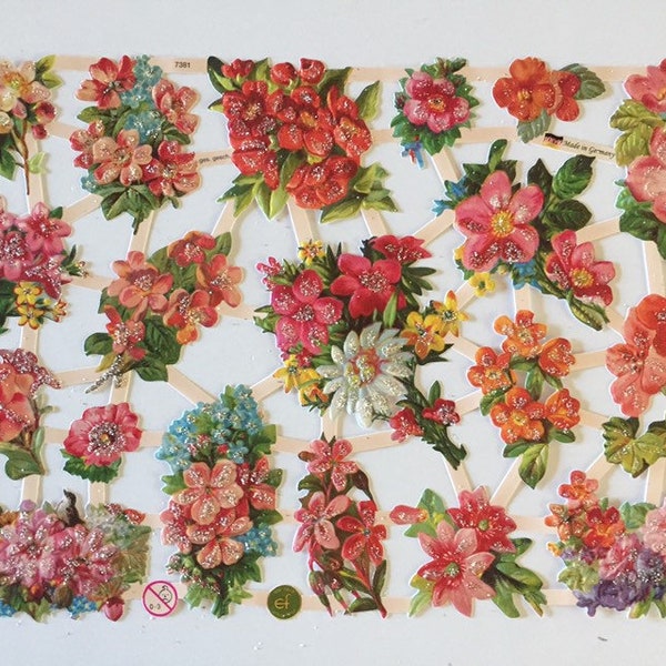 19 Spring Flowers SCRAP RELIEFS (1 sheet) #7381 - Embossed Die Cuts - Ernst Freihoff GmbH Made in Germany