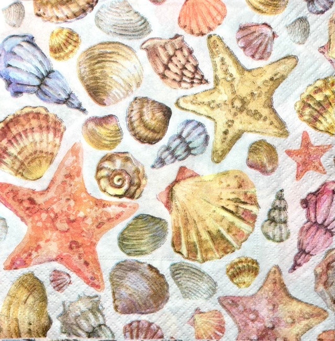 3 Decoupage Napkins, Summer Beach Seashells, 13 X 13 Unfolded Etsy