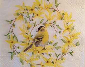 3 servetten knipfolie, gele vogel Forsythia Spring, 13 x 13 inch, uitgevouwen