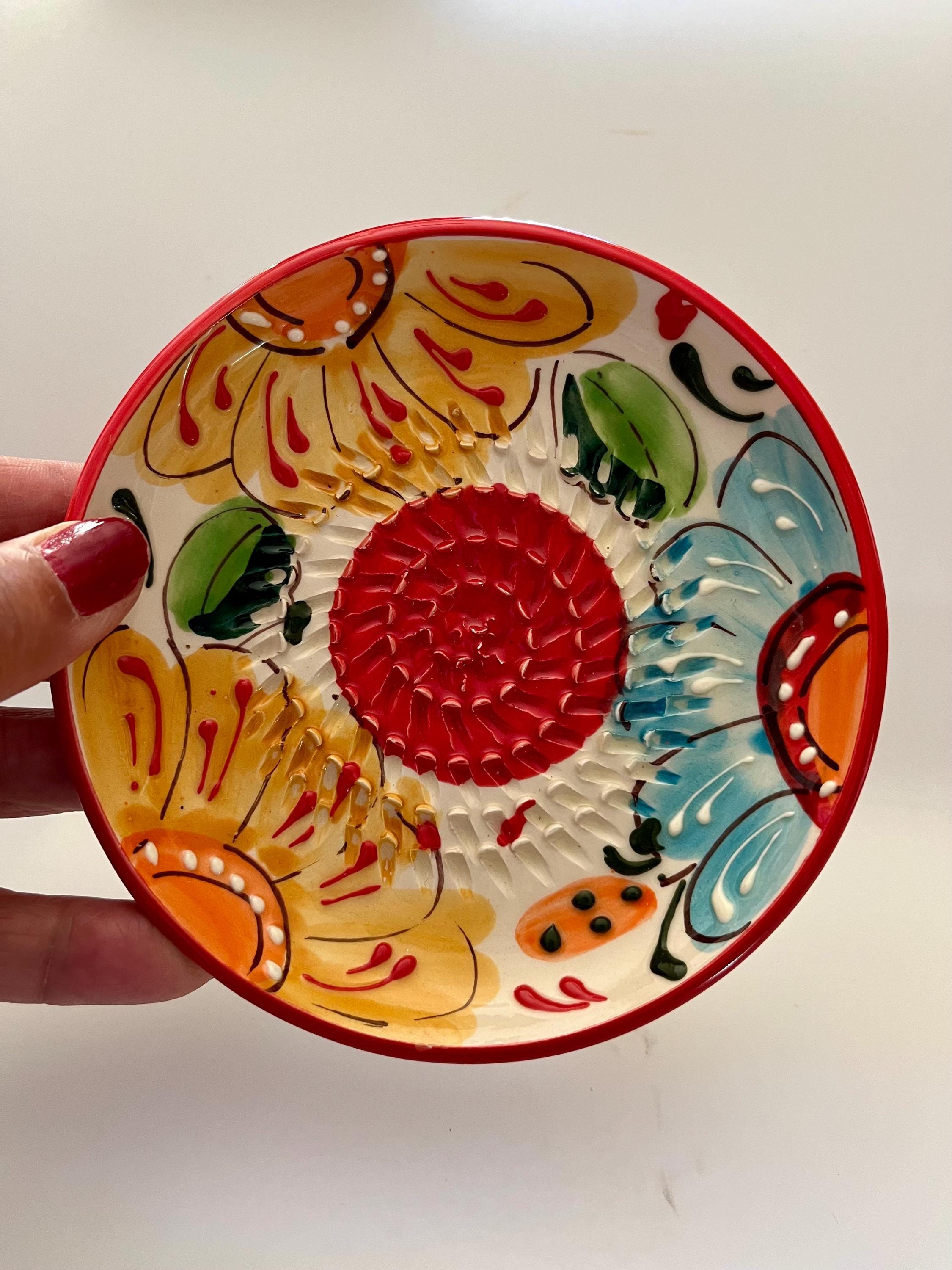 Vintage Hand Crafted Kitchen Tool Pottery Saucer Garlic Grater