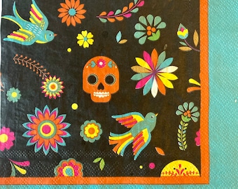 3 Decoupage Napkins - Fiesta Día De Los Muertos Day of the Dead, 13"x 13" Unfolded