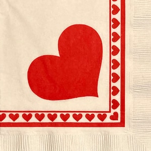 3 Decoupage Beverage Napkins, Hallmark One Red Heart With Hearts Border, 10&quot; x 10&quot; Unfolded
