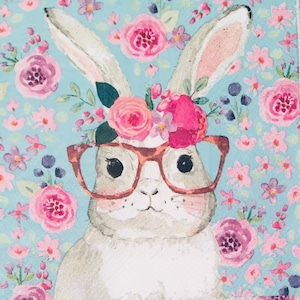 3 Decoupage Getränkeservietten - Weiße Hase Rosa Rosen Gläser 10" x 10" aufgeklappt
